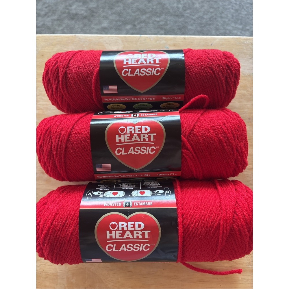 Red Heart Classic Worsted Weight 4 Yarn Cherry Red E267 Lot of 3 Skeins